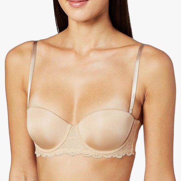 Calvin Klein Seductive Comfort Lace Strapless Lift Multiway Nude Tan Bra 32DD - Picture 4 of 5